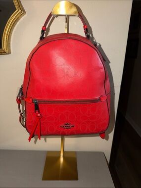 Coach Red Signature Embossed Leather Mini Backpack